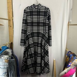 Long Aline Plaid Mock Neck Long Sleeve Dress Business Attire Work Large Black